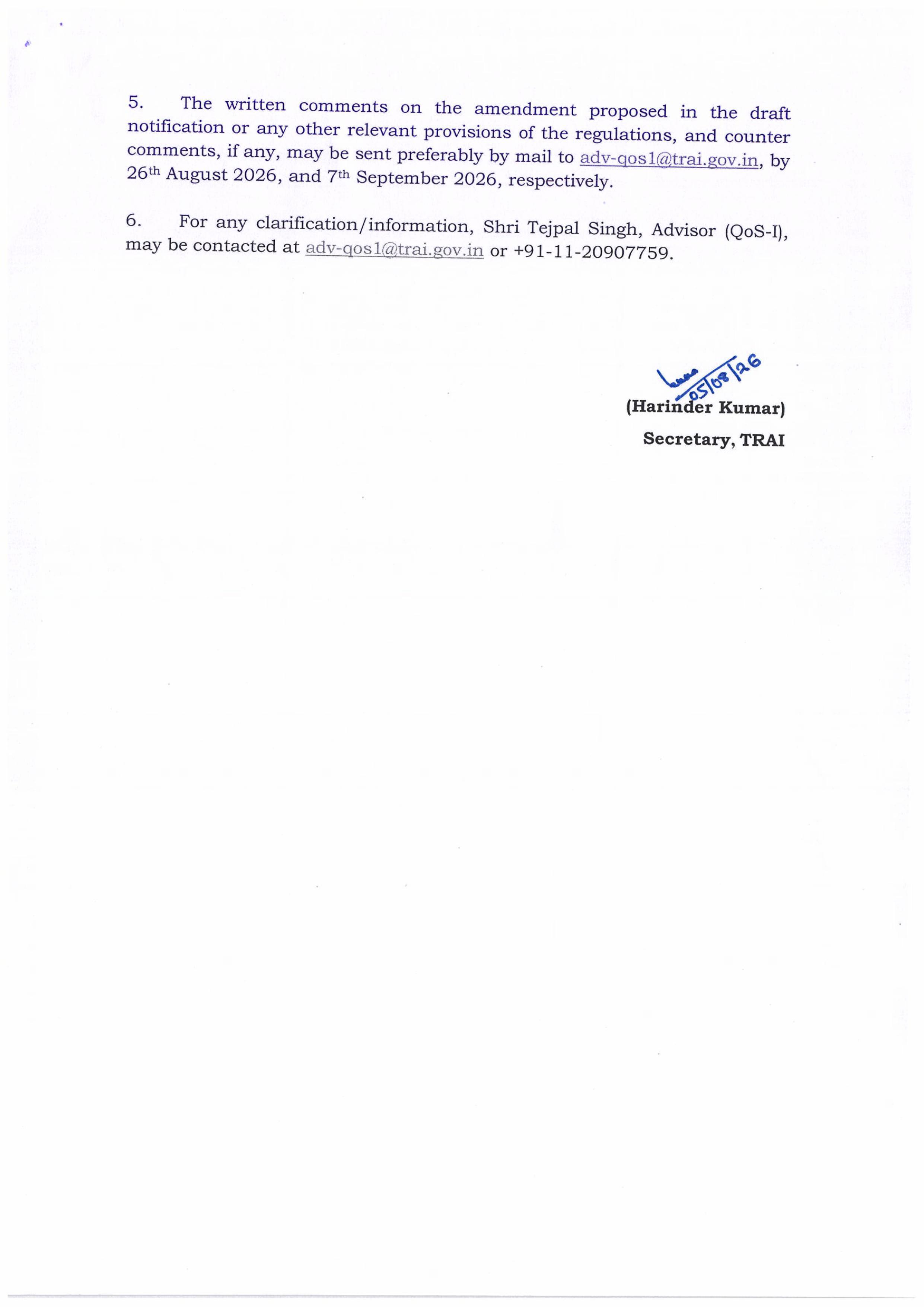 TRAI Proposes Amendments to QoS Regulations 2026